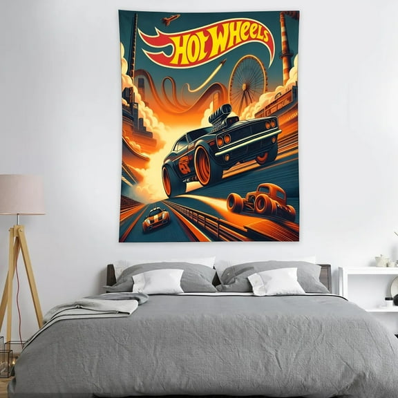 Hot Wheel Tapestry 40 x 60 Inches With Vivid Colors Realistic Details Easy To Hang And Alean Adding Artistic Charm