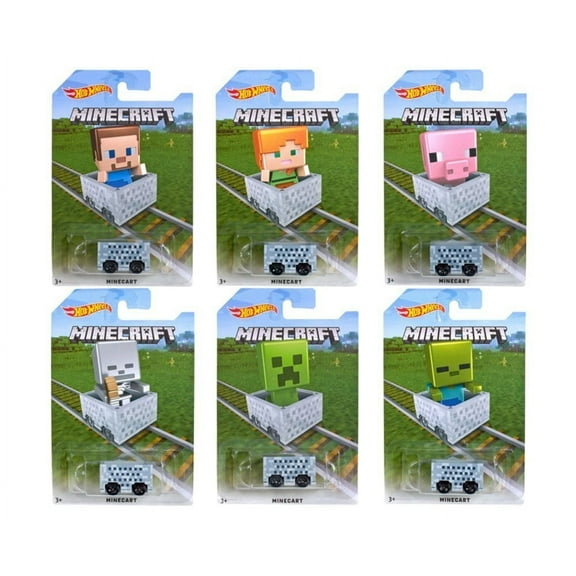 Hot Wheels 1:64 Minecraft Minecart Assorted Character Cards 6PCS