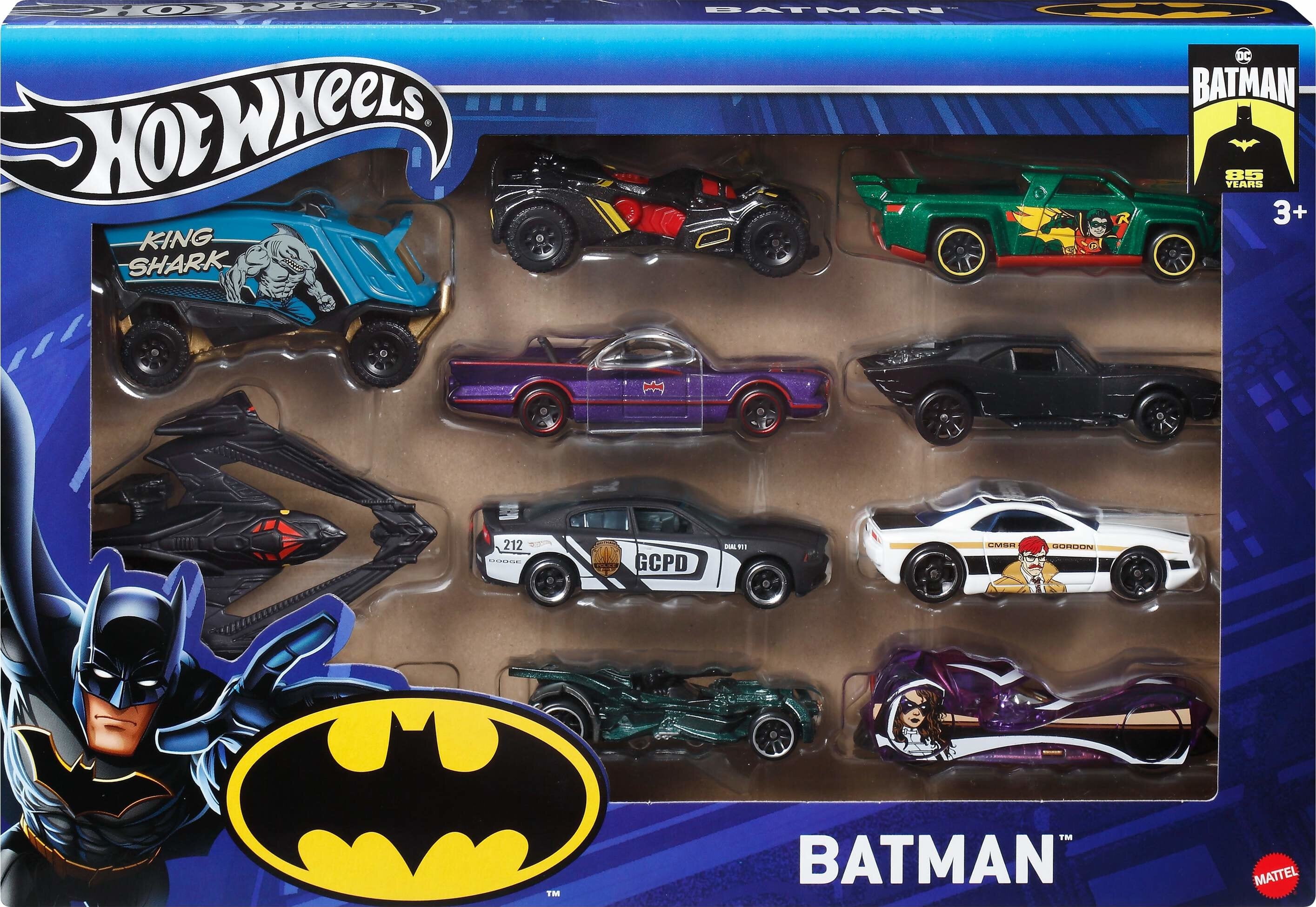 Hot Wheels 1:64 Scale Batman-Themed Toy Vehicles, Set of 10