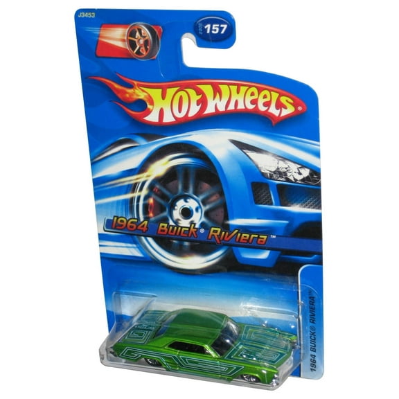 Hot Wheels 1964 Buick Riviera (2006) Mattel Green Toy Car #157 - (Faster Than Ever Red Racing Wheel Card)