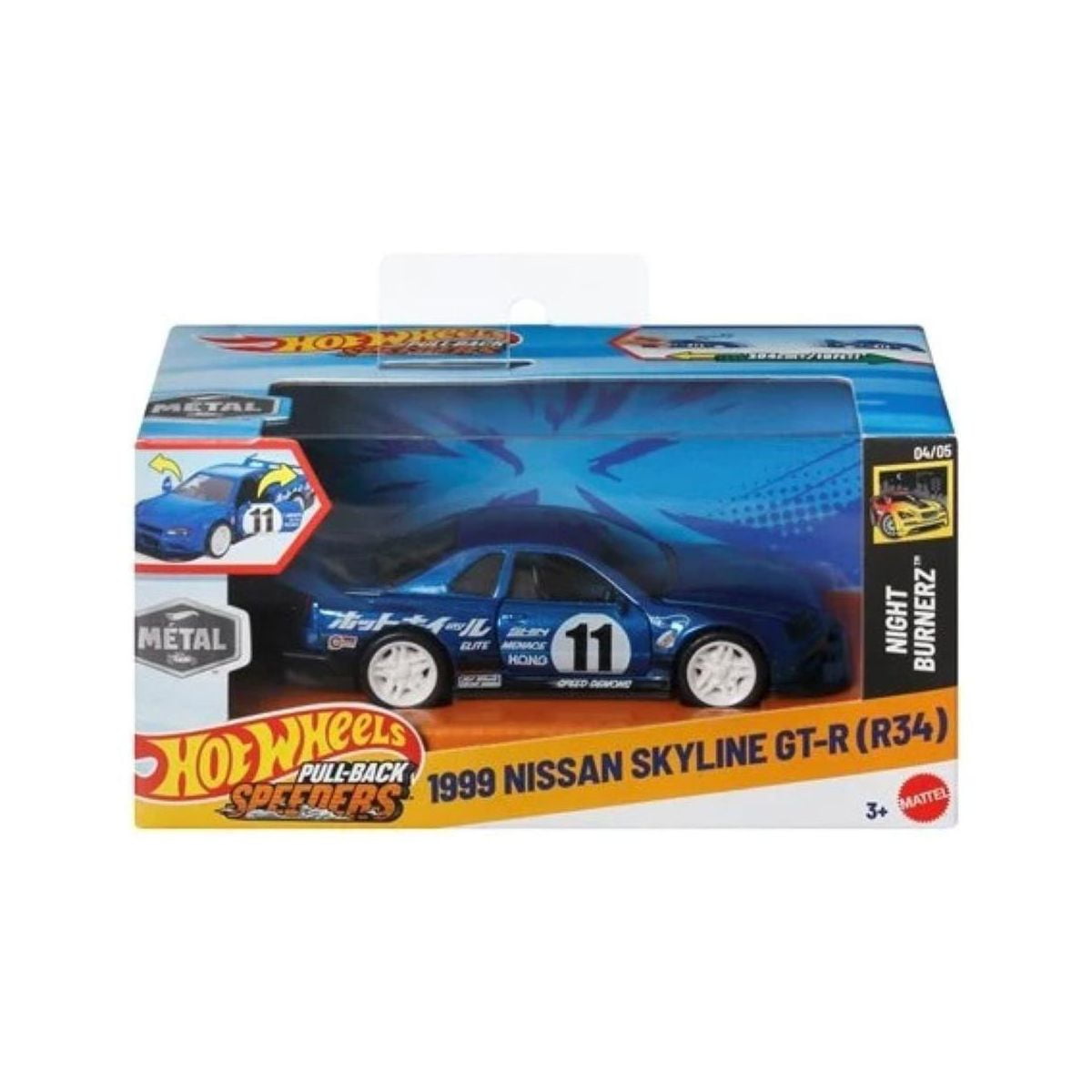 Hot Wheels 1999 Nissan Skyline GT-R (R34) Pullback Speeders Night