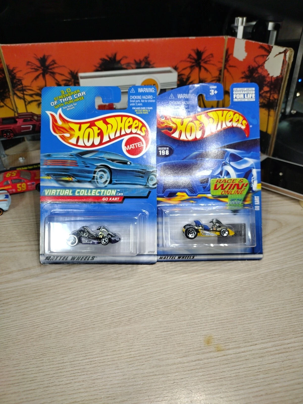 Hot Wheels 2 Car Lot Go Cart 1:64 Die Cast 1997 Release Malaysia Yellow / Purple