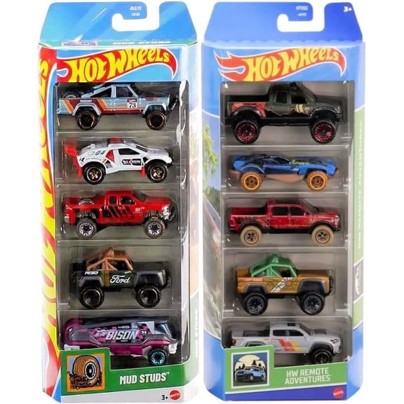 Hot Wheels 2 x 5-Pack Die-Cast Toy Cars, Mud Studs and HW Remote Adventures Themes, Ages 3+
