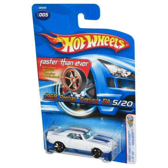 Hot Wheels 2005 First Editions 5/20 Realistix White 1969 Pontiac Firebird T/A Toy Car #005 - (Faster Than Ever Card)