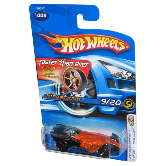 Hot Wheels 2005 First Editions 9/20 Realistix Black & Orange Firestorm Toy Car #009 - (Faster Than Ever Card)
