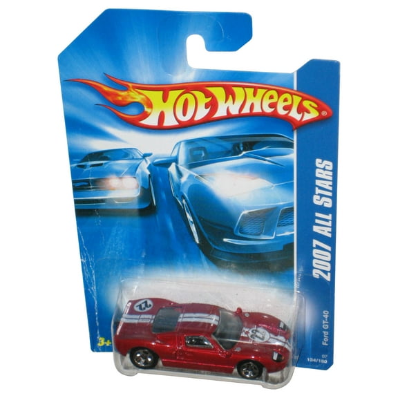 Hot Wheels 2007 All Stars Red Ford GT-40 Die-Cast Car 134/180 - (Creased Card)