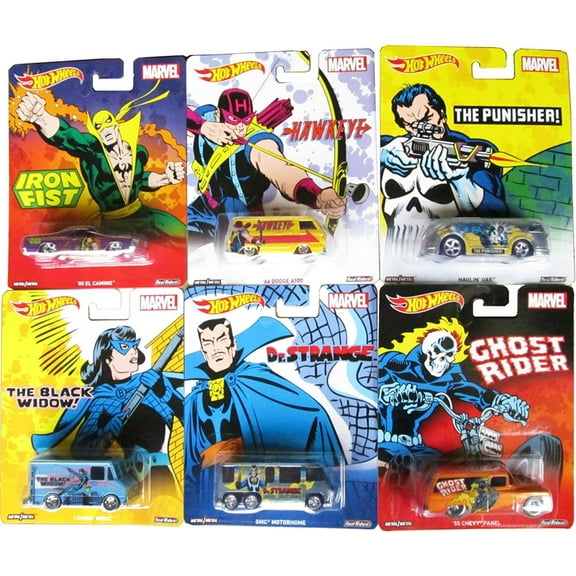 Hot Wheels 2016 Pop Culture Marvel Comic Heroes Complete Set of 6 Vehicles