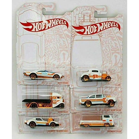 Hot Wheels 2020 Pearl and Chrome Exclusive Muscle Speeder, '32 Ford, Fast-Bed Hauler, '55 Chevy Bel Air Gasser, '68 Corvette Gas Monkey Garage, Volkswagen T2 Pickup - Complete Set of 6!