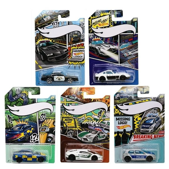 Hot Wheels 2020 Police Pursuit Comic Missing Logo Art Variant Complete Set of 5 Diecast Vehicles