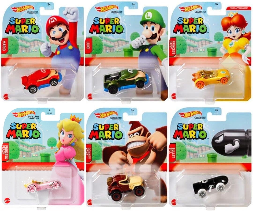 Hot Wheels 2021 Super Mario Character Cars Complete Set of 6 Diecast Vehicles HDL35-986A