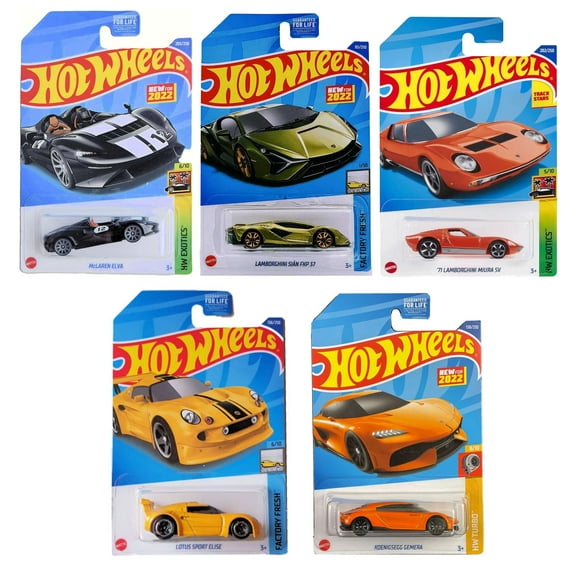 Hot Wheels 2022 Exotics Super Car Set of 5 Diecast Vehicles L2593 Release with McLaren Lotus Lamborghini