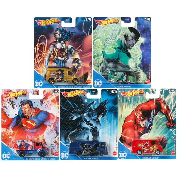 Hot Wheels 2022 Pop Culture Dash M "DC Universe" Set of 5, 1/64 Diecast Cars