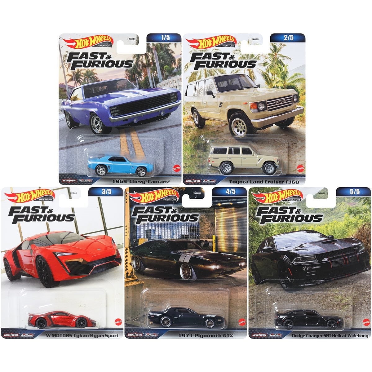 Hot Wheels PREMIUM Fast & Furious 5台セット Hot Wheels 2023 Premium Fast & Furious Toy Collection, Dodge