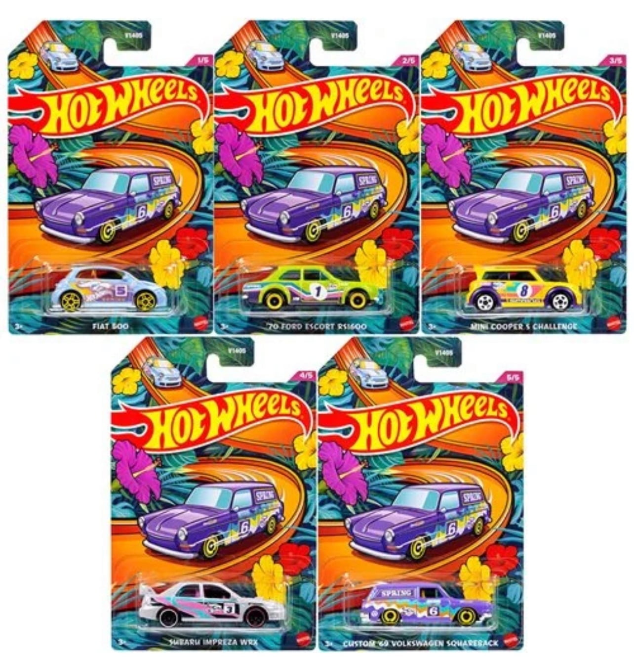 Hot Wheels 2023 Spring 5-Pack, Easter Set, Fiat 500, Ford Escort