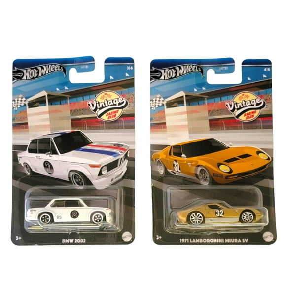 Hot Wheels 2024 Vintage Racing Club  2Pack (HRT81956A) | BMW 2002 & Lamborghini Miura SV | 1:64 DieCast Collector Cars  Ages 3+