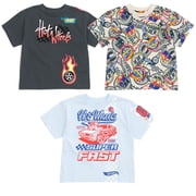 Hot Wheels Big Boys 3-Pack Short Sleeve Tees Grey Blue Cream
