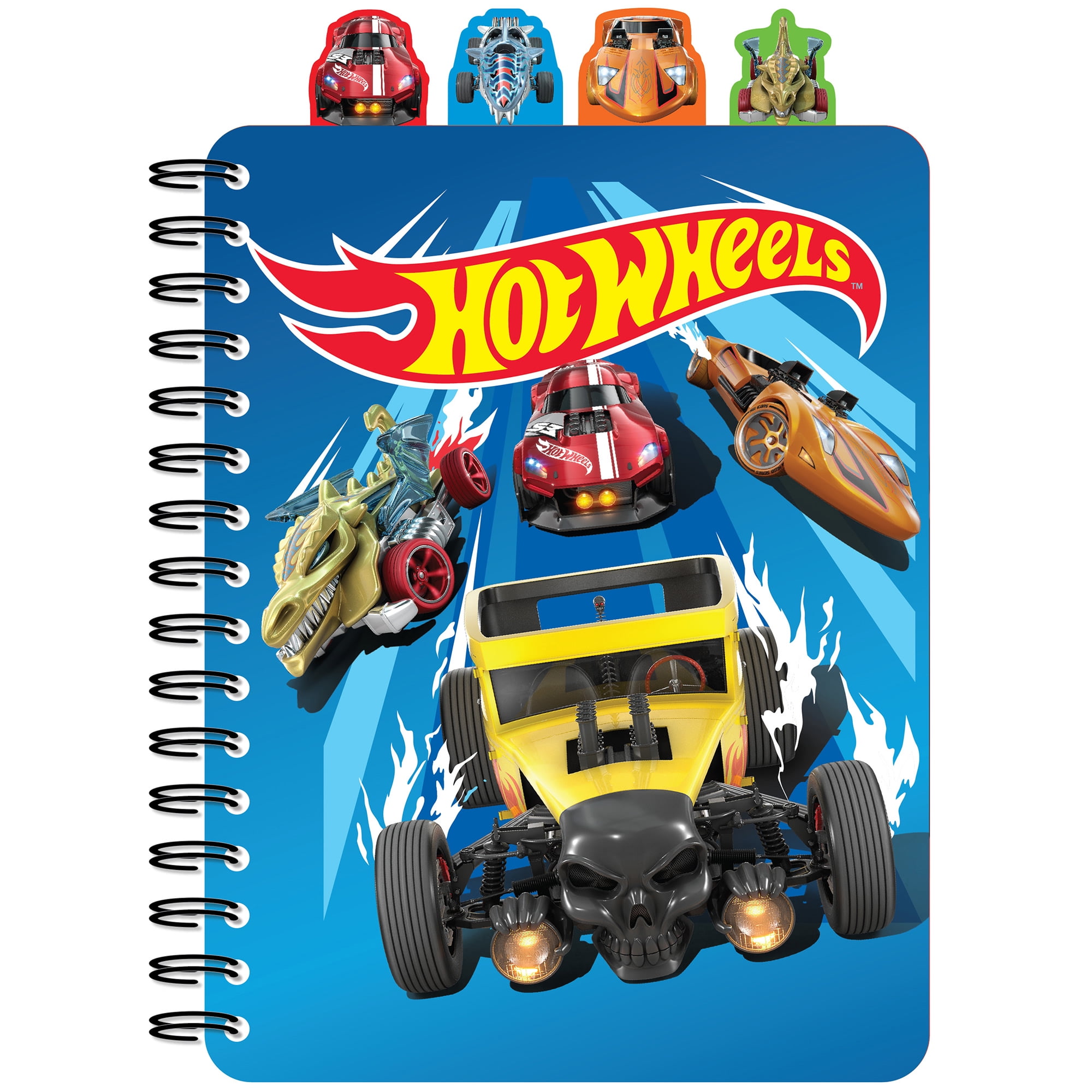 Inkology: 4 Tab Journal: Hot Wheels - 160 Dot Pages, Racing-Themed Spiral Notebook, 4 Cool Race Car Dividers, Writing-Notes-Dreams-Doodles, Kids 3+