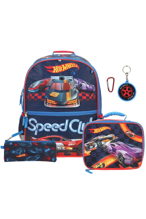 Hot Wheels 5-Piece 16 Backpack And Lunch Set For School & Travel