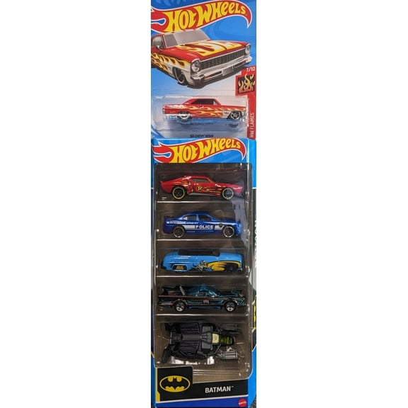 Hot Wheels 5 pack Batman with Chevy Nova Flames