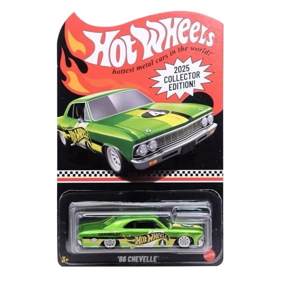 Hot Wheels '66 Chevelle Die-Cast Toy Car, 2025 Collector Edition, Green, Ages 3+ JCB39