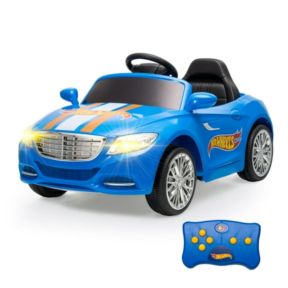 Hot Wheels 6V Battery-Powered Convertible Ride-On Car for Kids, Blue with Racing Stripes