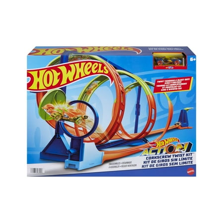 Hot Wheels Action Corkscrew Triple Loop Track Set with 1 Toy Car, 36.54 in