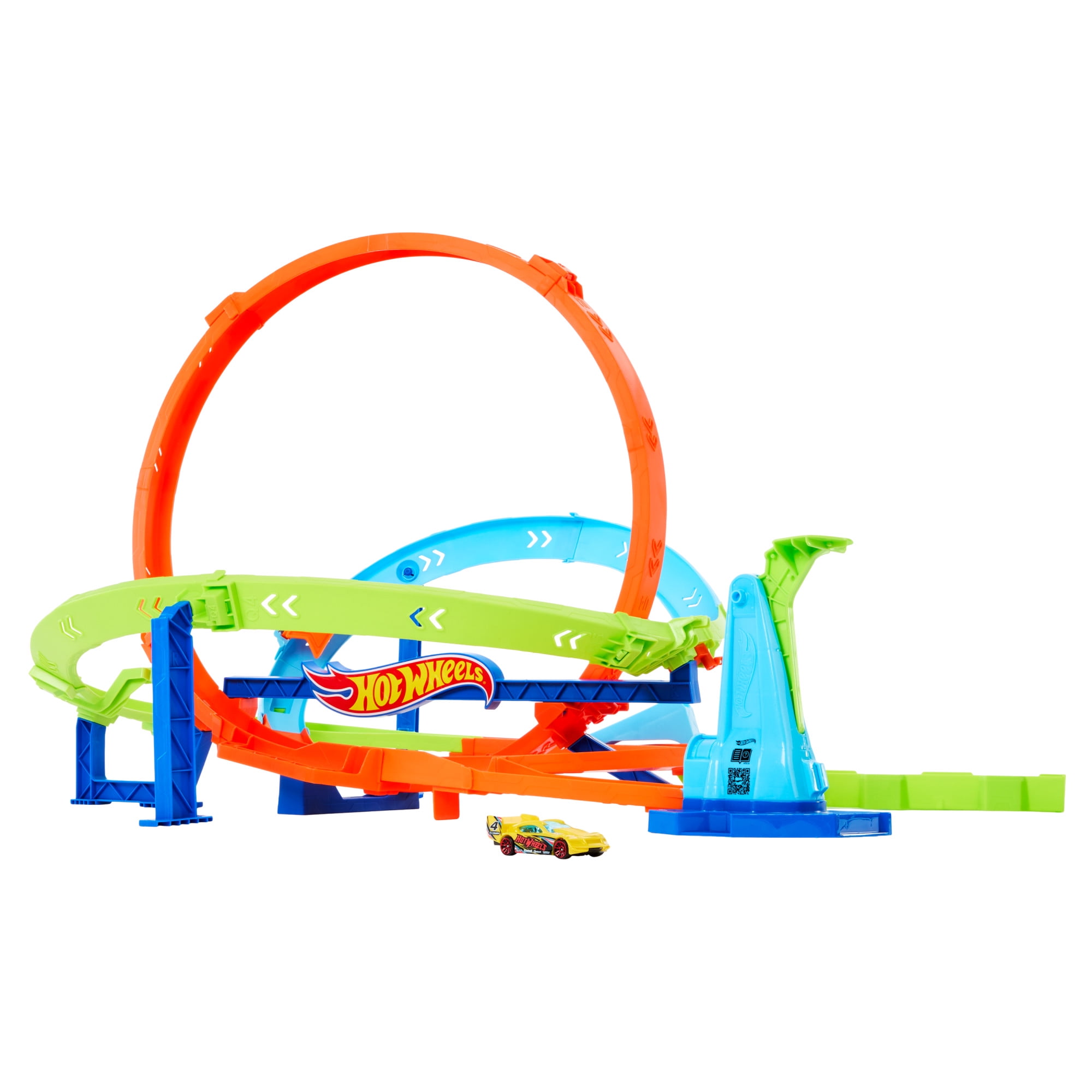 Hot Wheels Action Loop Cyclone Challenge Track Set with 1 64 Scale Toy Car Easy Storage 26.6 in