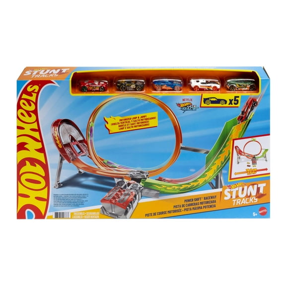 Hot Wheels Action Power Shift Motorized Raceway Track Playset with Booster & 5 Cars in 1:64 Scale
