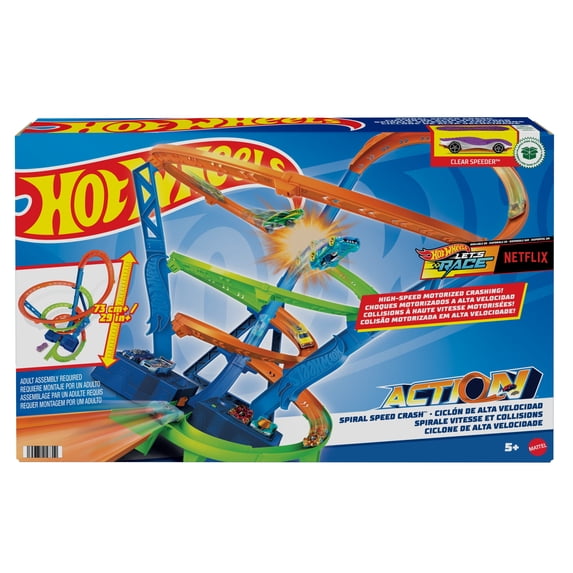 Hot Wheels Action Spiral Speed Crash Track Set with Motorized Booster & 1:64 Scale Toy Car