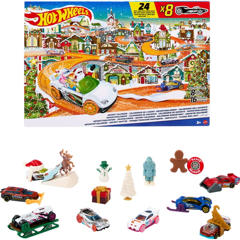 Hot Wheels Christmas Advent Calendar 2023 with 8 Cars and 16