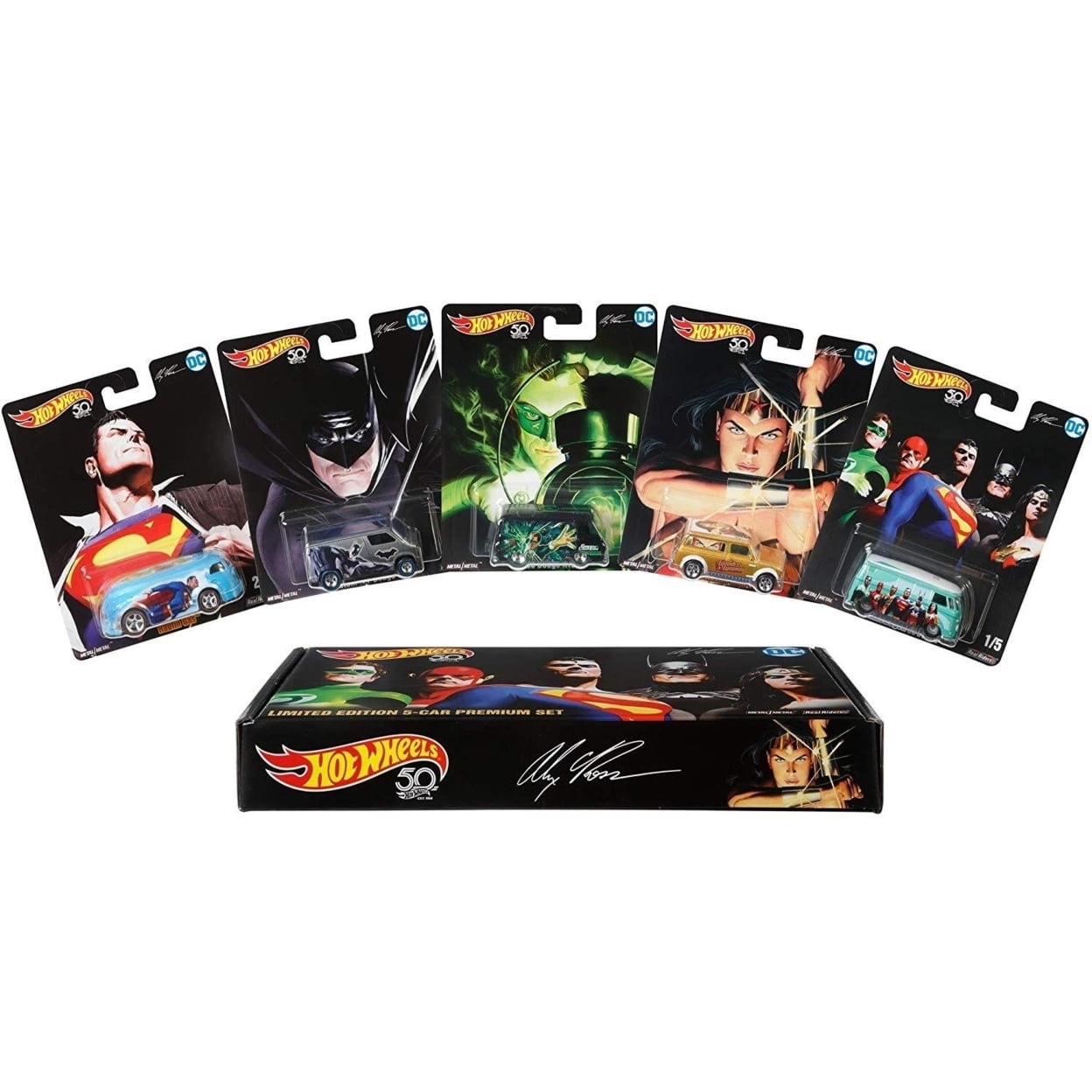 Hot Wheels Alex Ross Limited Edition Collector 5 Pack DC Super Heroes Mattel