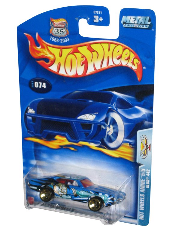 Hot Wheels Anime 5/5 (2003) Mattel Blue Olds 442 Toy Car #074 - (Silver Bottom Base)