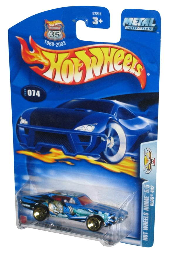 Hot Wheels Anime 5/5 (2003) Mattel Blue Olds 442 Toy Car #074 - (Silver Bottom Base)