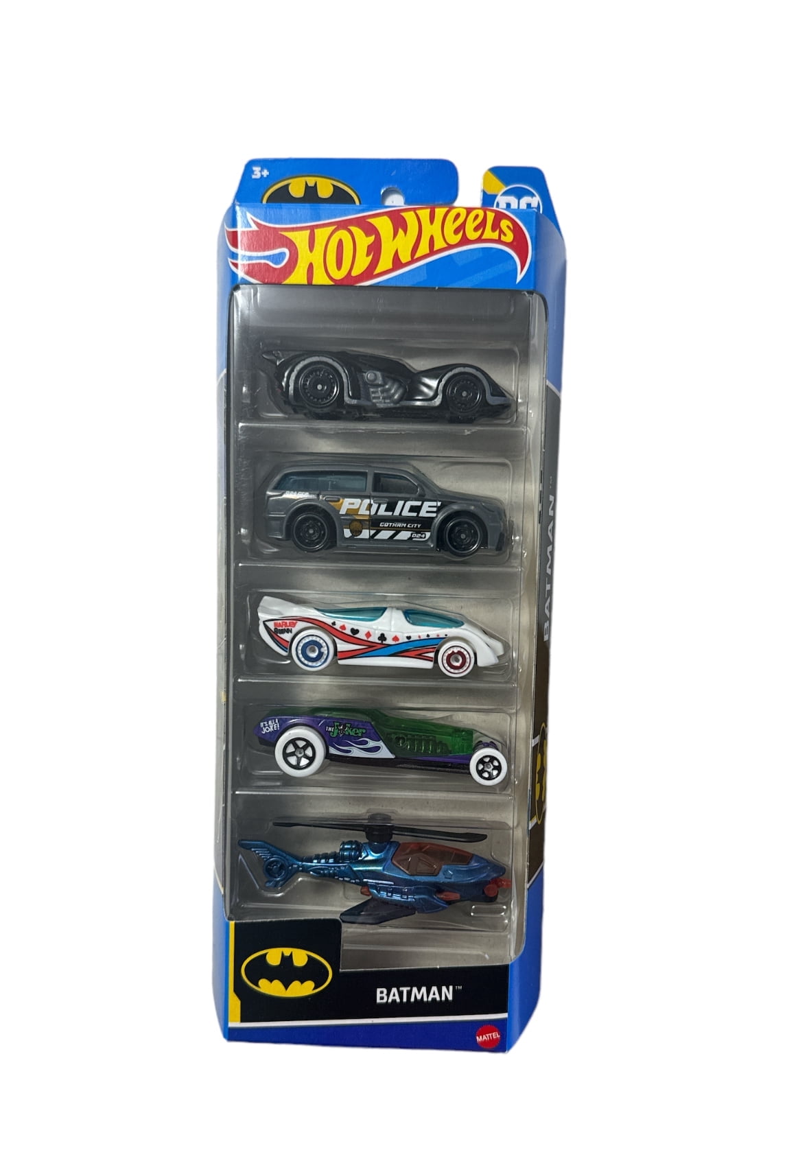 Hot Wheels BATMAN 5 Pack - HTV44  DC COMICS ( Joker Car ) + Free Bonus Sticker