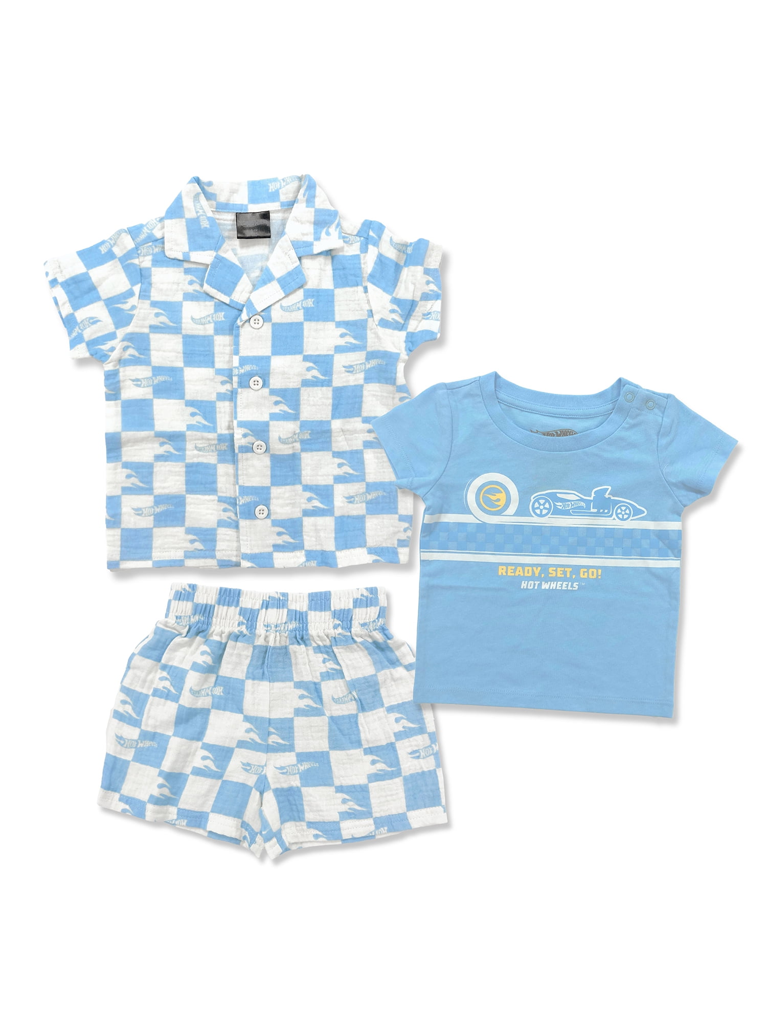 Hot Wheels, Baby Boy Three-Piece Set, Squares and Flames, Sizes 0-24M