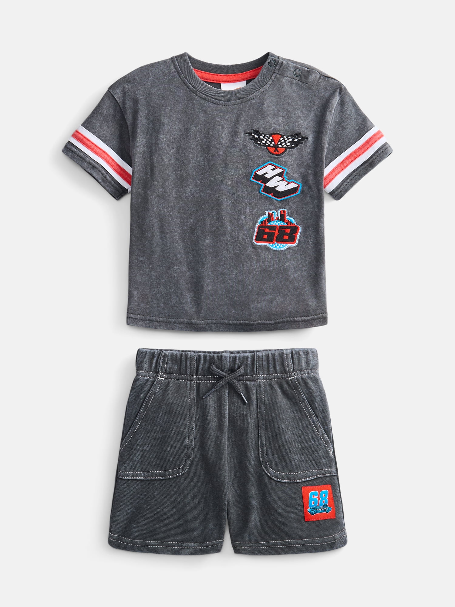 Hot Wheels Baby Boys Graphic Tee and Fleece Shorts Set, 2-Piece, Sizes 0/3M-6/9M