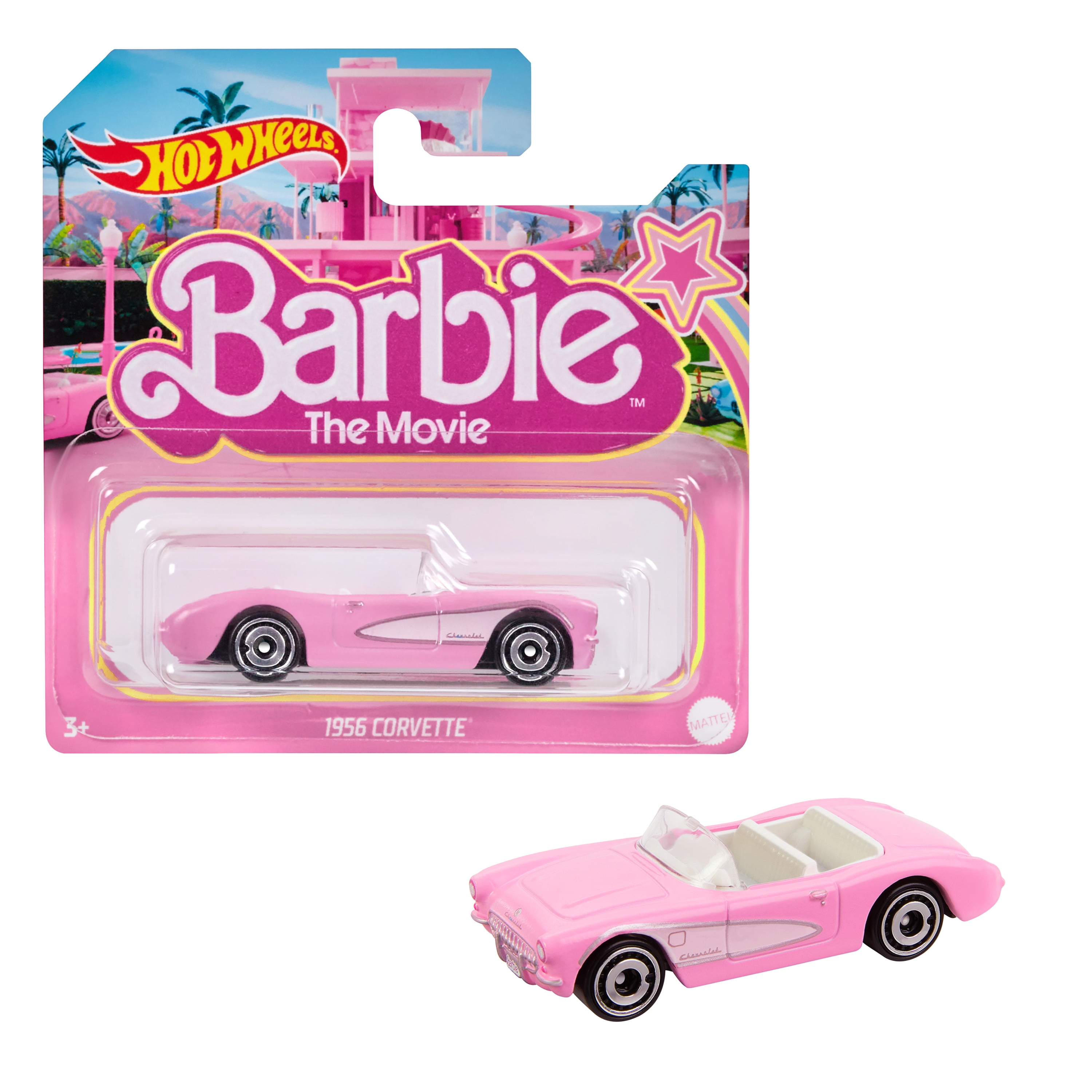 Hot Wheels Barbie Car, Die-Cast Pink Corvette in 1:64 Scale from