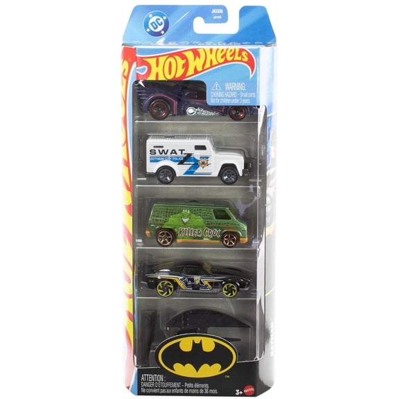 Hot Wheels Batman Batmobile, Batplane, BLVD Bruiser, 70's Van & Armored Truck Die Cast Car 5-Pack