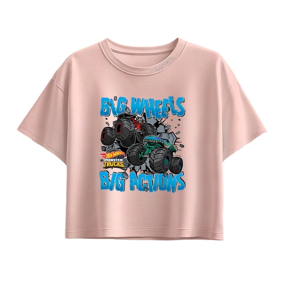 Hot Wheels - Big Actions Big Wheels Girls' Short Sleeve Boxy Graphic T-Shirt