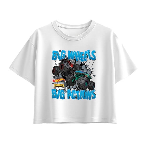 Hot Wheels - Big Actions Big Wheels Girls' Short Sleeve Boxy Graphic T-Shirt