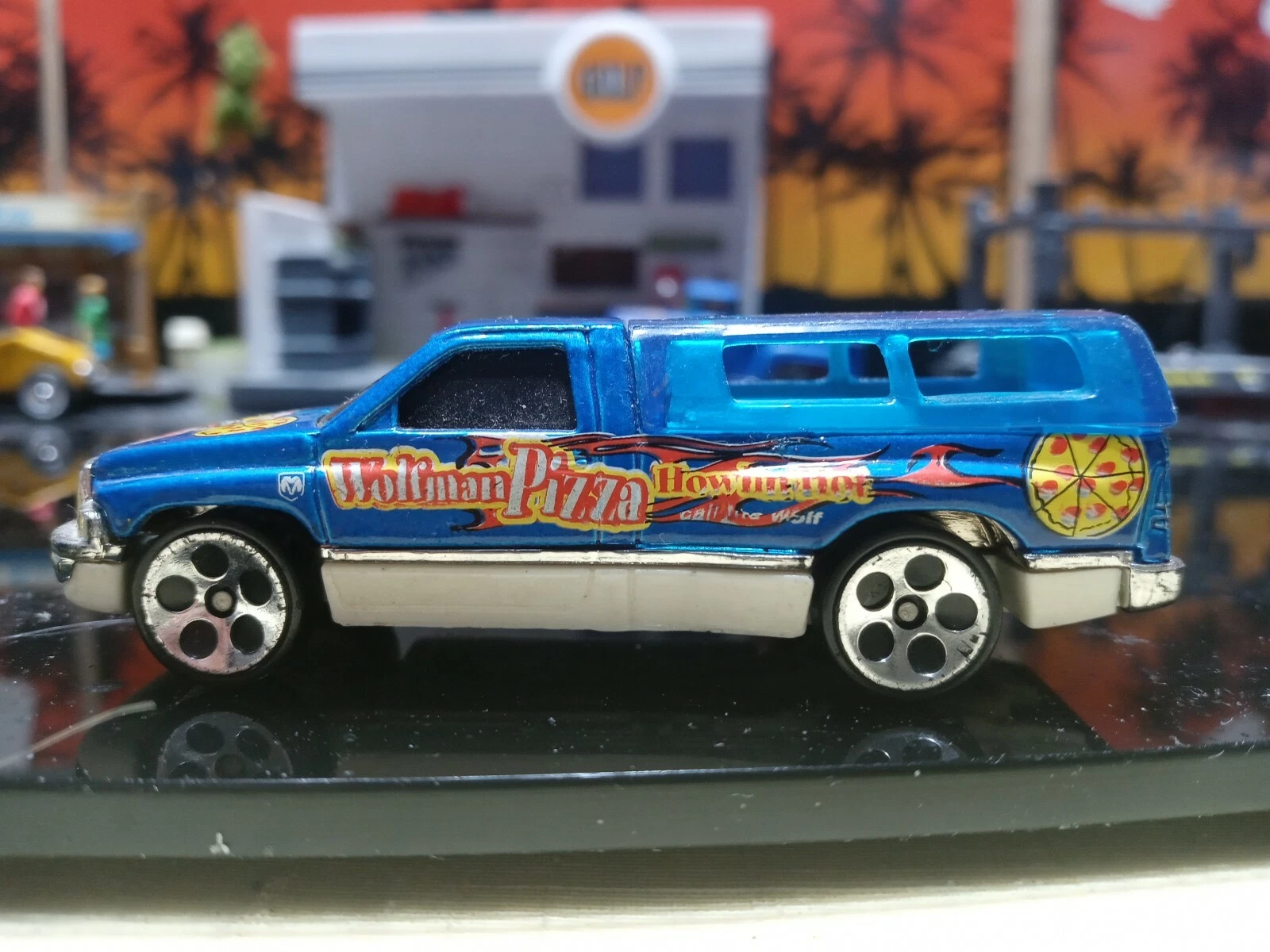 Hot Wheels Blue Dodge Ram Truck Diecast Covered Bed Wolfman Pizza