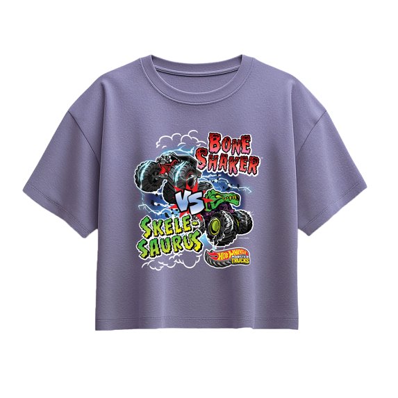 Hot Wheels - Bone Shaker Vs Skelesaurus - Youth Girl Short Sleeve Boxy Tee
