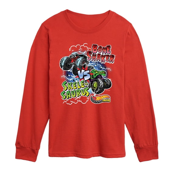 Hot Wheels - Bone Shaker Vs Skelesaurus -Youth Long Sleeve Graphic T-Shirt