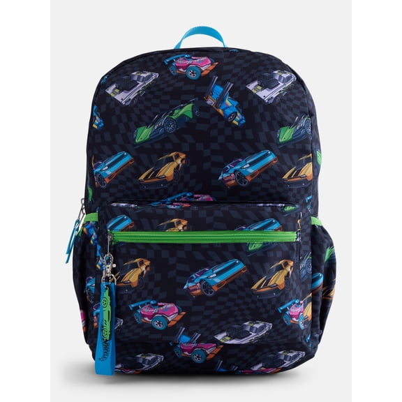 Hot Wheels Kids' 17" Race Team Print Laptop Backpack, Black