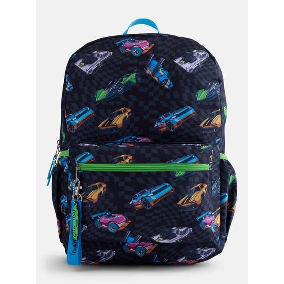 Hot Wheels Kids' 17" Race Team Print Laptop Backpack, Black