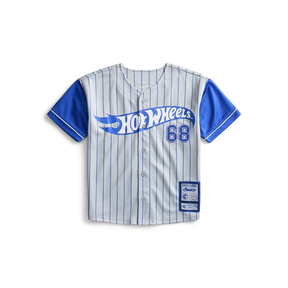 Hot Wheels Boys Graphic Baseball Button Down Jersey with Short Sleeves, Sizes 4-12