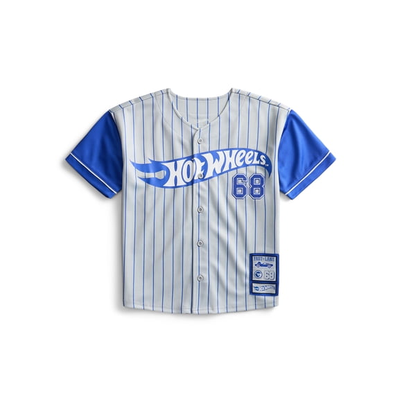 Hot Wheels Boys Graphic Baseball Button Down Jersey with Short Sleeves, Sizes 4-12