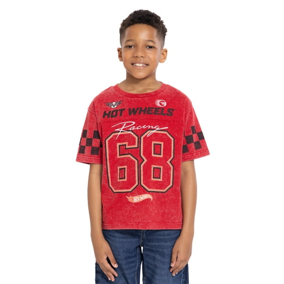 Hot Wheels Boys Mineral Washed Graphic Football Tee with Short Sleeves, Sizes 4-18