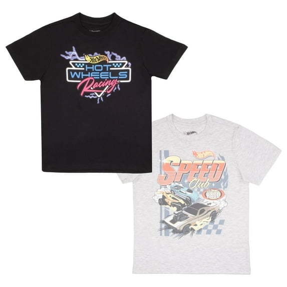 Hot Wheels Boys 2-Pack Short Sleeve T-Shirt Bundle Hot Wheels Graphic Print Boy Tees 2-Piece Set Fashion T Shirts for Kids (Size 4-12)
