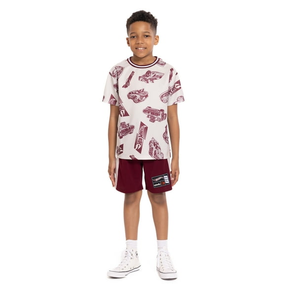 Hot Wheels Boys Active Printed Short Sleeve Tee and Matching Shorts, 2-Piece Set, Sizes 4-16